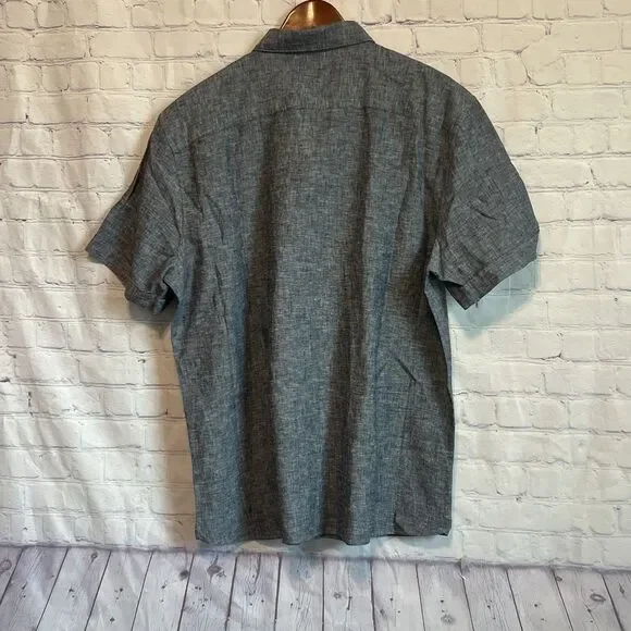 Perry Ellis Shirt Mens XL Blue Dark Sapphire Linen Blend Short Sleeve Button Up - Picture 4 of 12